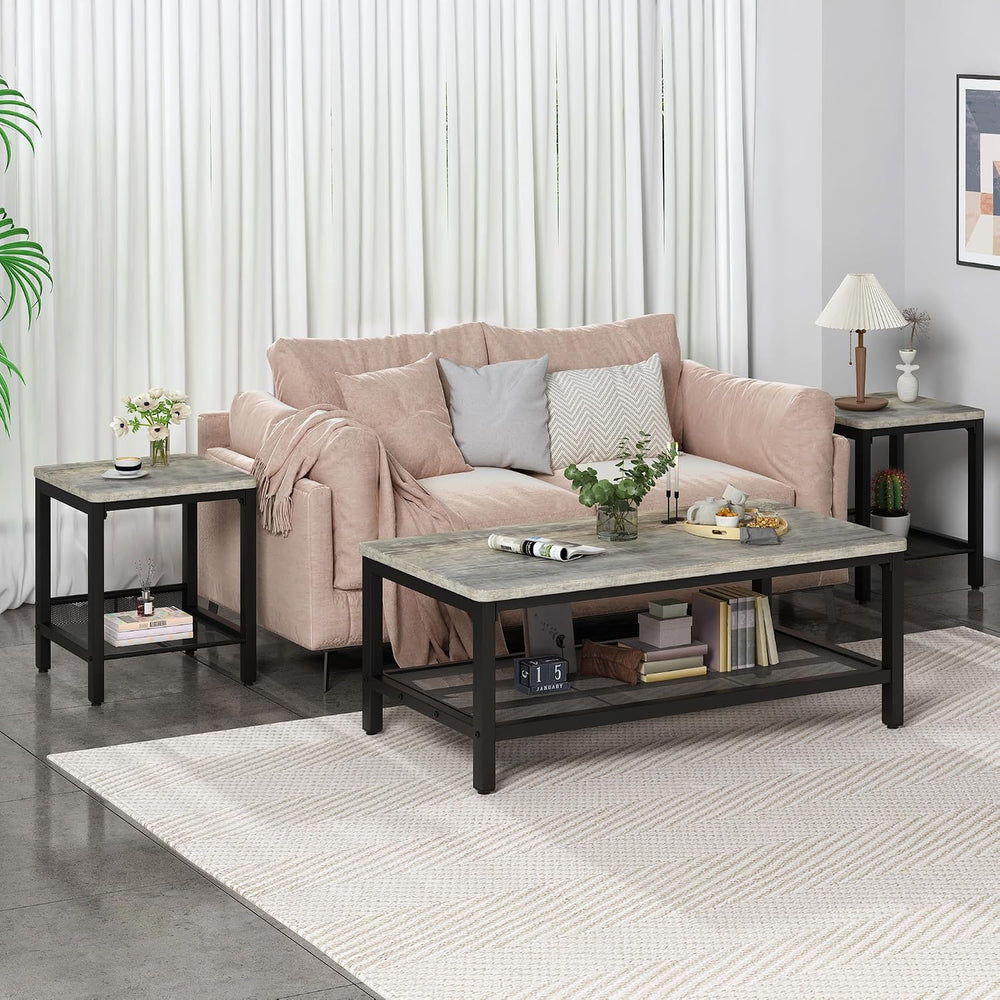 AWQM Coffee Table Set of 3, Coffee Table with 2 Square End Side Tables | Mode...