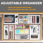 SpaceAid 14-Piece Bamboo Drawer Organizer Storage Boxes Set, Wood Tray Junk Drawer Organizers Multi-Use Divider Bins for Kitchen, Bathroom, Office Desk and Makeup Organization (14 Pack, White)