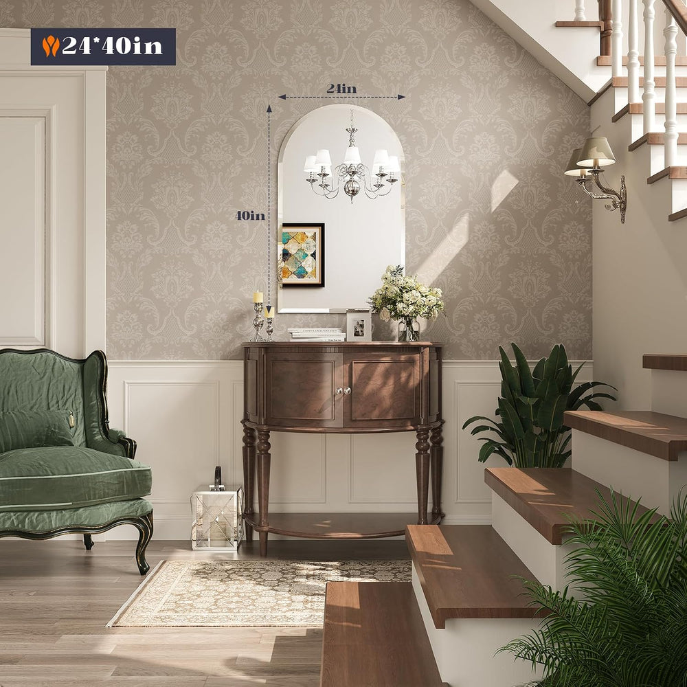 Frameless Bathroom Mirror, 24" x 40" Arched Frameless Mirror for wa...