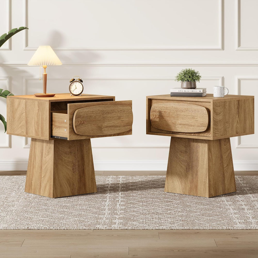 Tribesigns End Table with Storage Drawer, Modern Wooden Side Table with Curve...