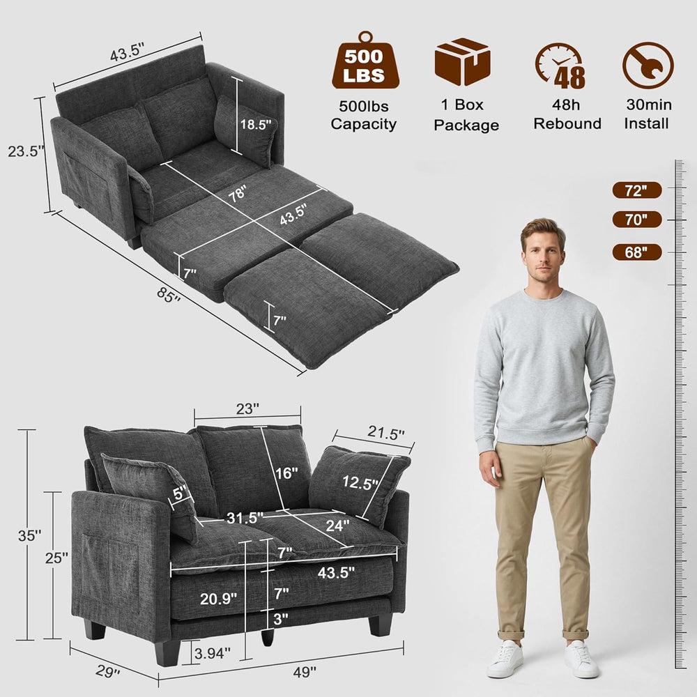 49" Loveseat Sofa Bed, 2 in 1 Convertible Small Sofa Pull Out Couch Bed ...