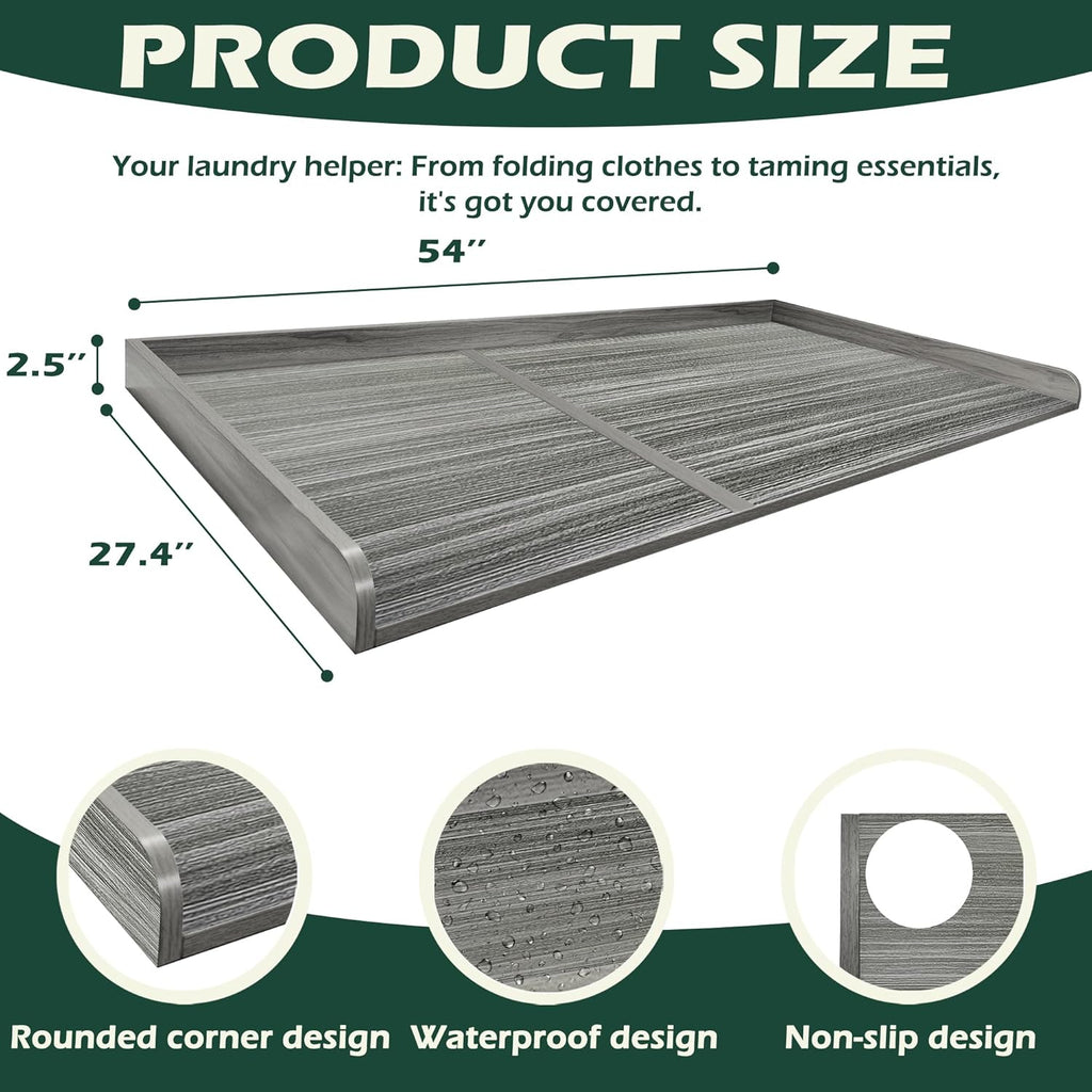 Royxen Washer Dryer Countertop, 27.4" x 54" Wood Universal Fit, Washer Dryer Topper, Laundry Room Organization, Laundry Countertop for Laundry Organization, Eucalyptus