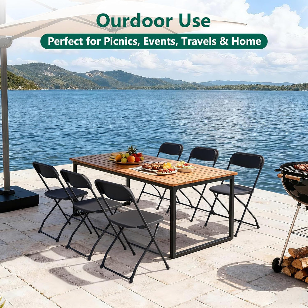 4 Pack Black Plastic Folding Chairs, Outdoor Portable Folding Chair with Stee...