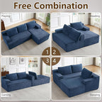 96.1" Modular Sectional Sofa Couches L-Shape Couch 3 Seat Modular Sofa Corduroy Memory Foam Sectional Boneless Couches for Living Room, Cloud Couch with Oversized Chaise(Blue, Right Facing)