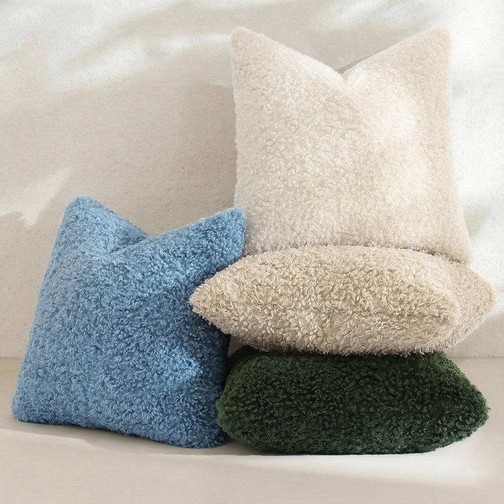 decorUhome Sherpa Decorative Throw Pillow Covers 20x20 Set of 2 Olive Green