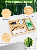 Bamboo Valet Tray with Dual Wireless Charger - EDC Nightstand Organizer for Men - Desk Tray & Catchall for Phone, Watch, Keys - Aesthetic Desk Accessories & Father’s Day Gift for Men (Natural)