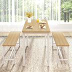 Rovibek 43" Dining Room Table Chairs Set for 4, Modern Space Saving Kitchen Table with 2 Benches & Adjustable Feet Breakfast Table, Wooden Industrial Style Farmhouse, White