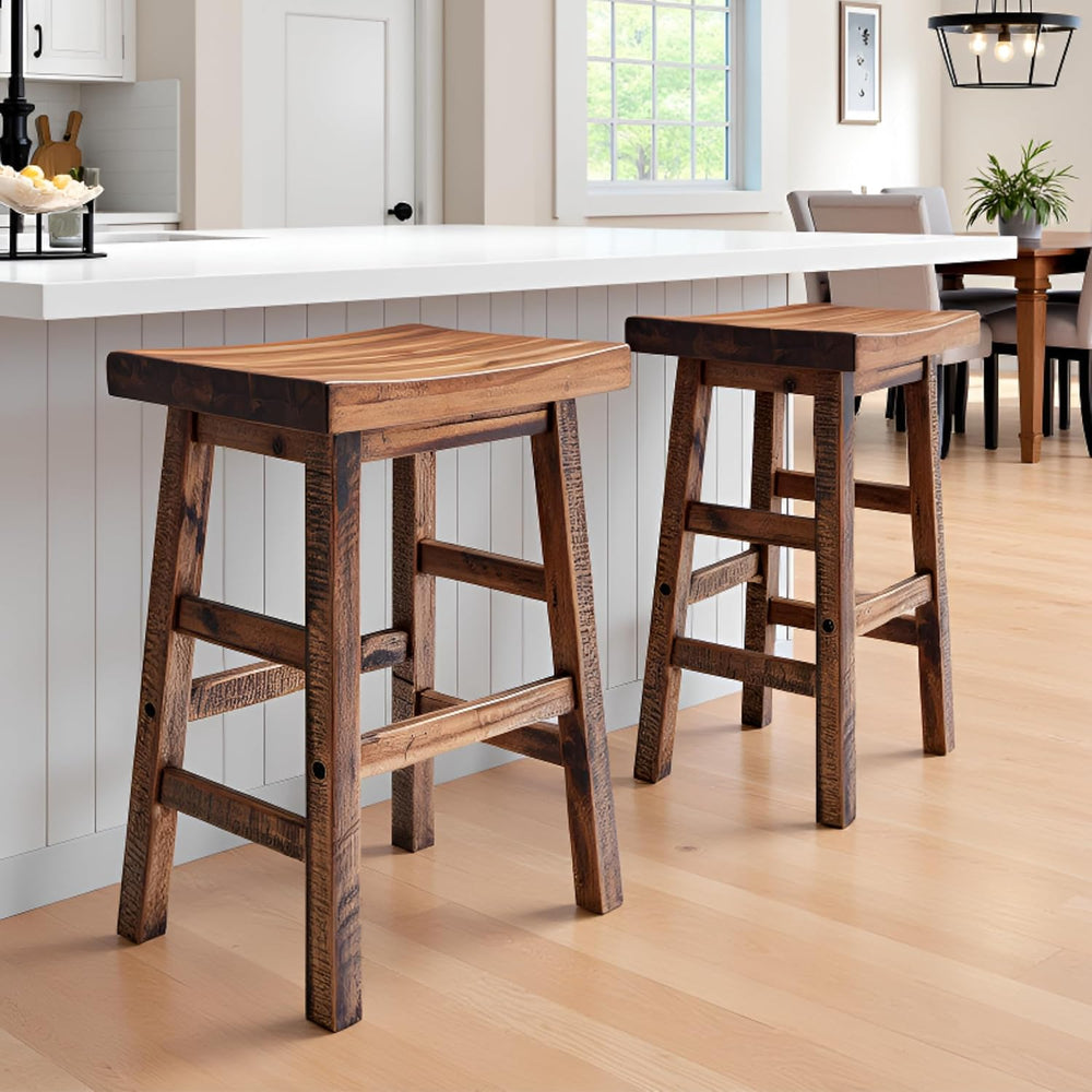 Alaterre Durango Solid Wood Rustic Bar Stool Set of 2, Natural, 26-Inch | Cou...