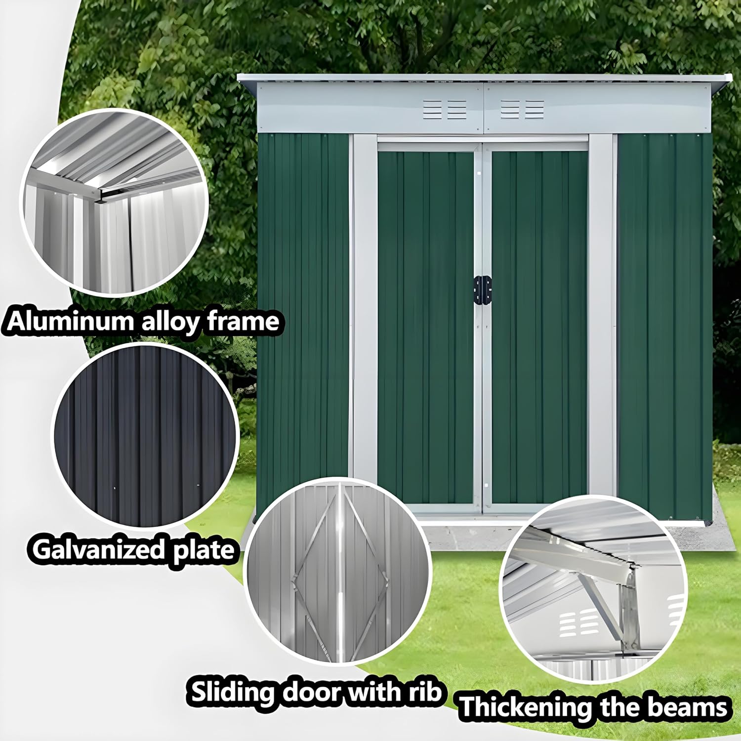 6x4ft Outdoor Metal Storage Shed Waterproof Garden Shed with Lockable Door, Windows & Vents, Tool Metal Storage for Patio Furniture Lawnmower