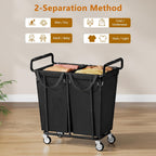 Large Laundry Hamper with Wheels, 2 - Bag 250L Rolling Medium Laundry Basket Sorter Cart, Medium - Sized Laundry Clothes Hamper, Heavy Duty Laundry Basket Organizer for Laundry Room, Bathroom