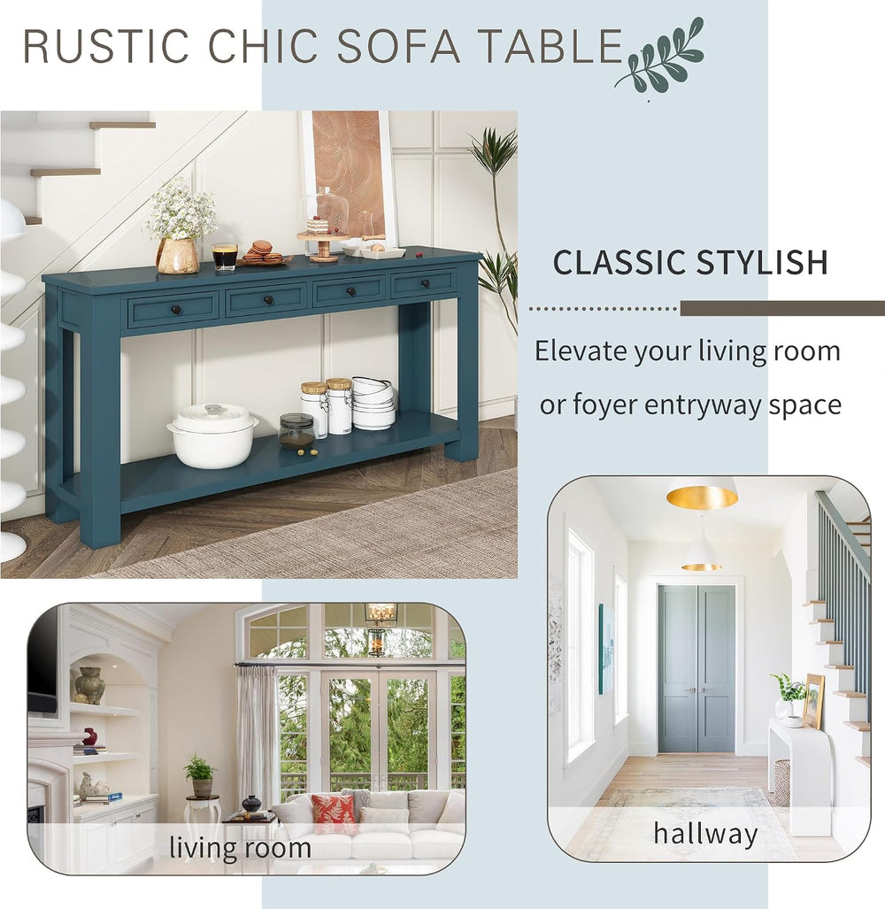 Merax Sofa Table with Storage Drawers and Bottom Shelf, Rustic Console Table ...