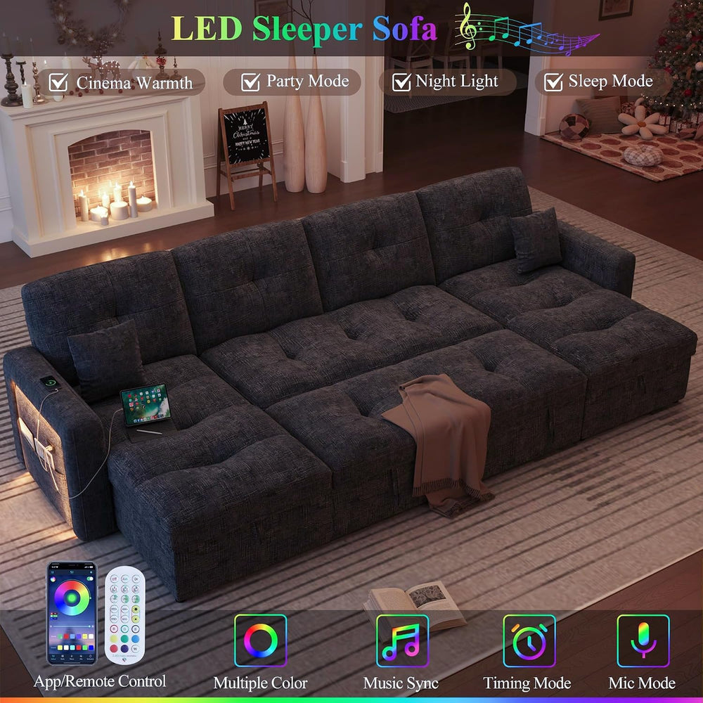 107'' LED U-Shaped Sectional Couch for Living Room, Sleeper Sofa Bed,...