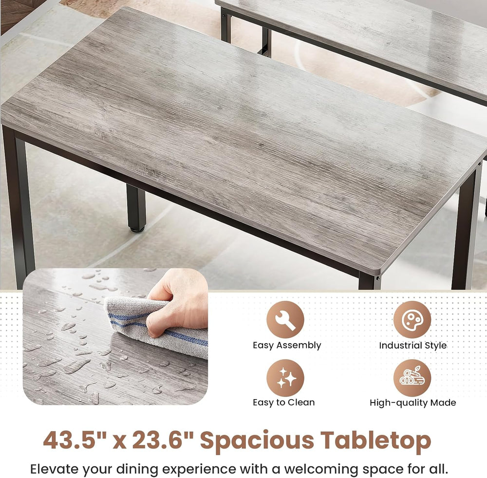 Dining Table Set for 4, Kitchen Table with 2 Benchs, Grey | Modern Functional...