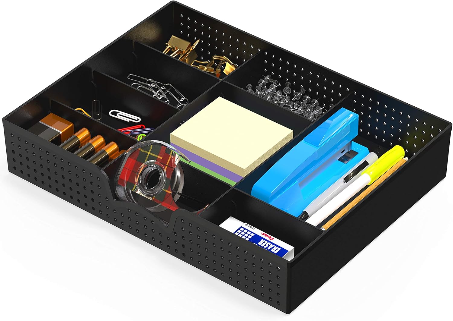 Simple Houseware Drawer Organizer Tray with 9 Adjustable Compartments, Black