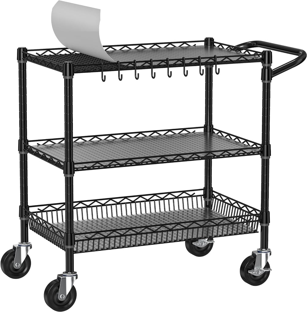 Folews Heavy Duty Rolling Cart with Wheels, 3 Tier Commercial Grade Utility C...