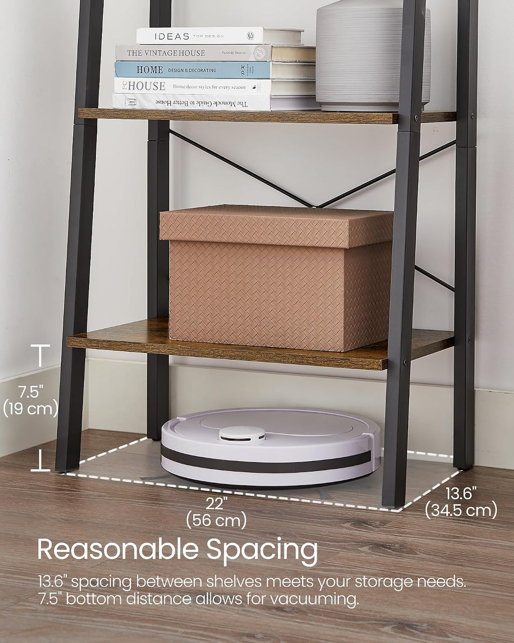 VASAGLE BARNET Collection - Ladder Shelf, Bookshelf, Storage Rack, Modern Bookcase for Living Room Home Office Kitchen, Steel Frame, 4-Tier, 22-Inch Wide, Rustic Brown and Ink Black ULLS44X