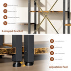 Shintenchi Triple Column 5 Tier Bookshelf, Industrial Large Bookcase Display Shelves, Large Etagere Bookshelf,Wide Book Shelf Book Case for Home & Office, Rustic Brown