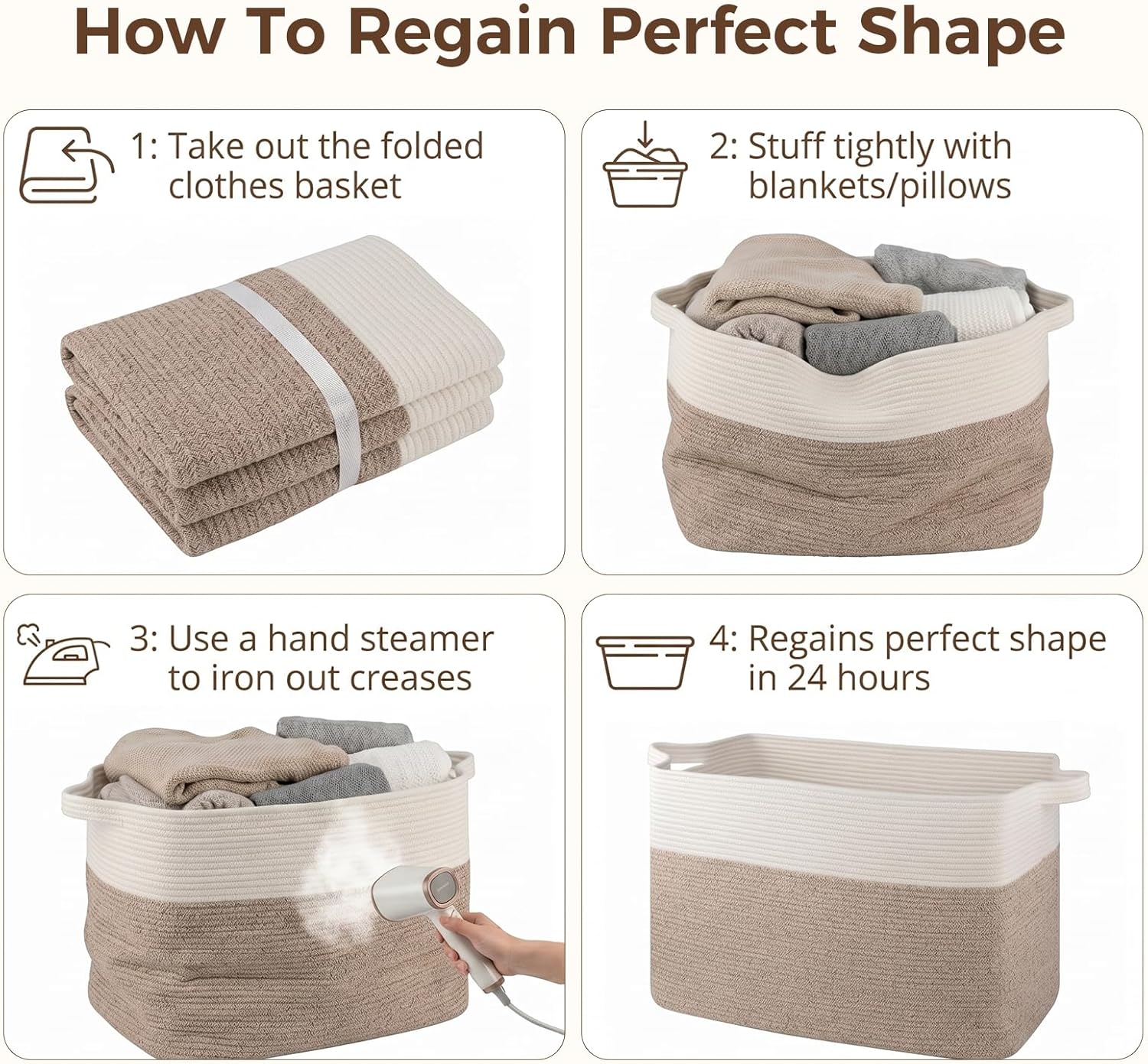 OIASKET 108L Cotton Rope Storage Basket for Living Room and Bedroom 25"x16"x16" Woven Laundry Basket, Heavy Duty Bin for Blankets, Pillows & Toys, Pet-Safe & Scratch-Free, Brown and White