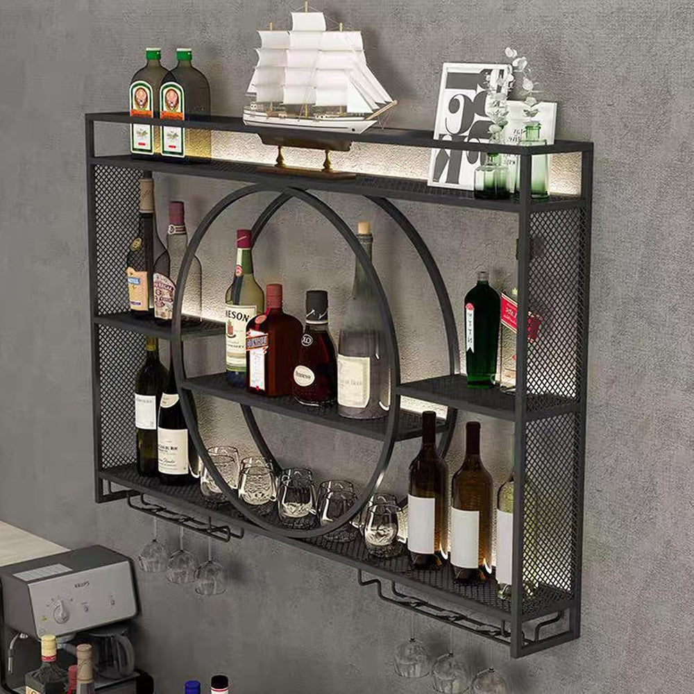 Wine Rack Wall Mounted with LED Light,Bar Liquor Shelf,Black,100*80*15 | Meta...