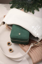 S.Leaf Travel Jewelry Organizer Boxes for Women Small Portable Necklace Earrings Bracelet Rings Travel Case Best Friend Birthday Gifts for Women Trendy (08_Suede_Touch_Emerald)