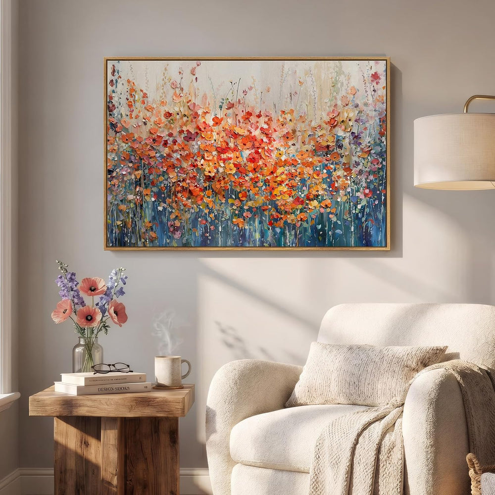 Framed Modern Abstract Colorful Flower Wall Art for Living room, 24x36 In