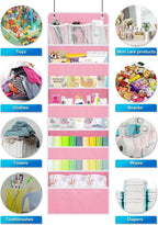 2 Pack Over The Door Organizer, Hanging Storage Organization with Large Capacity Pockets, Swing-Proof Behind Door Storage Shelf for Kicthen Bedroom Nursery Kids Toys Shoes,Pink