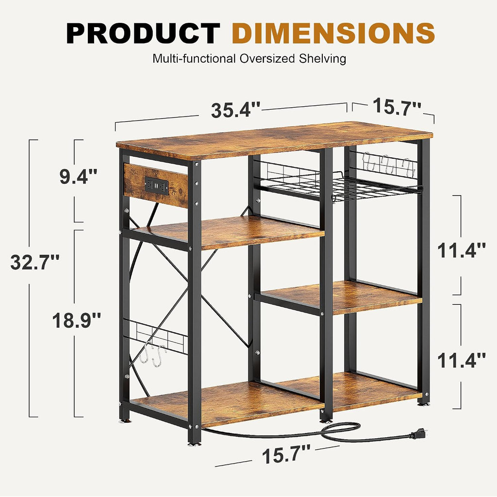 SogesPower 3-Tier Kitchen Baker's Rack Microwave Stand Storage Rack,Multifunctional Storage Shelf Organizer with USB Ports and Charging Station Outlets is Suitable for Kitchen,Living Room and Corridor