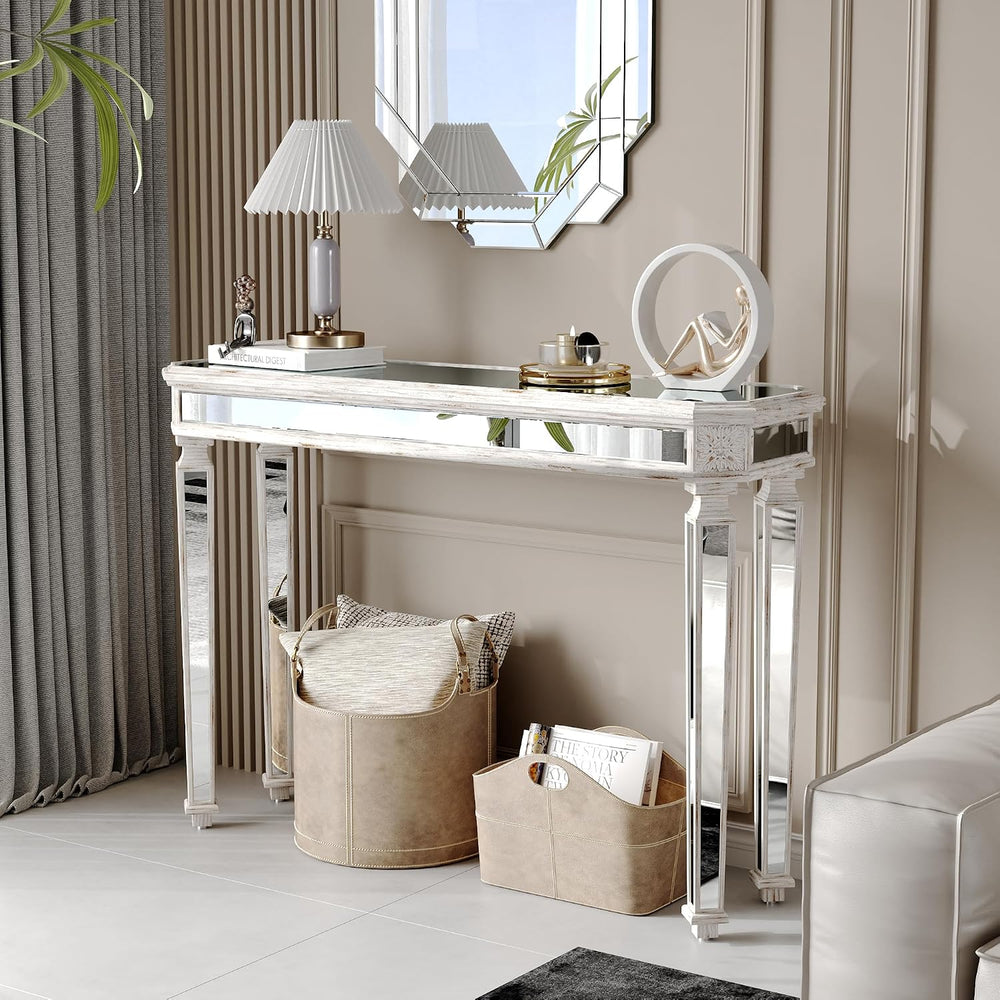 48'' Mirrored Console Table Vintage Sofa Table for Living Room Office...
