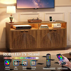 Fluted TV Stand with Power Outlet - 58" TV Stands for Living Room, Mid Century Entertainment Center with Storage Cabinets & Adjustable Shelf, LED Modern Media Console for TVs Up to 70", Walnut