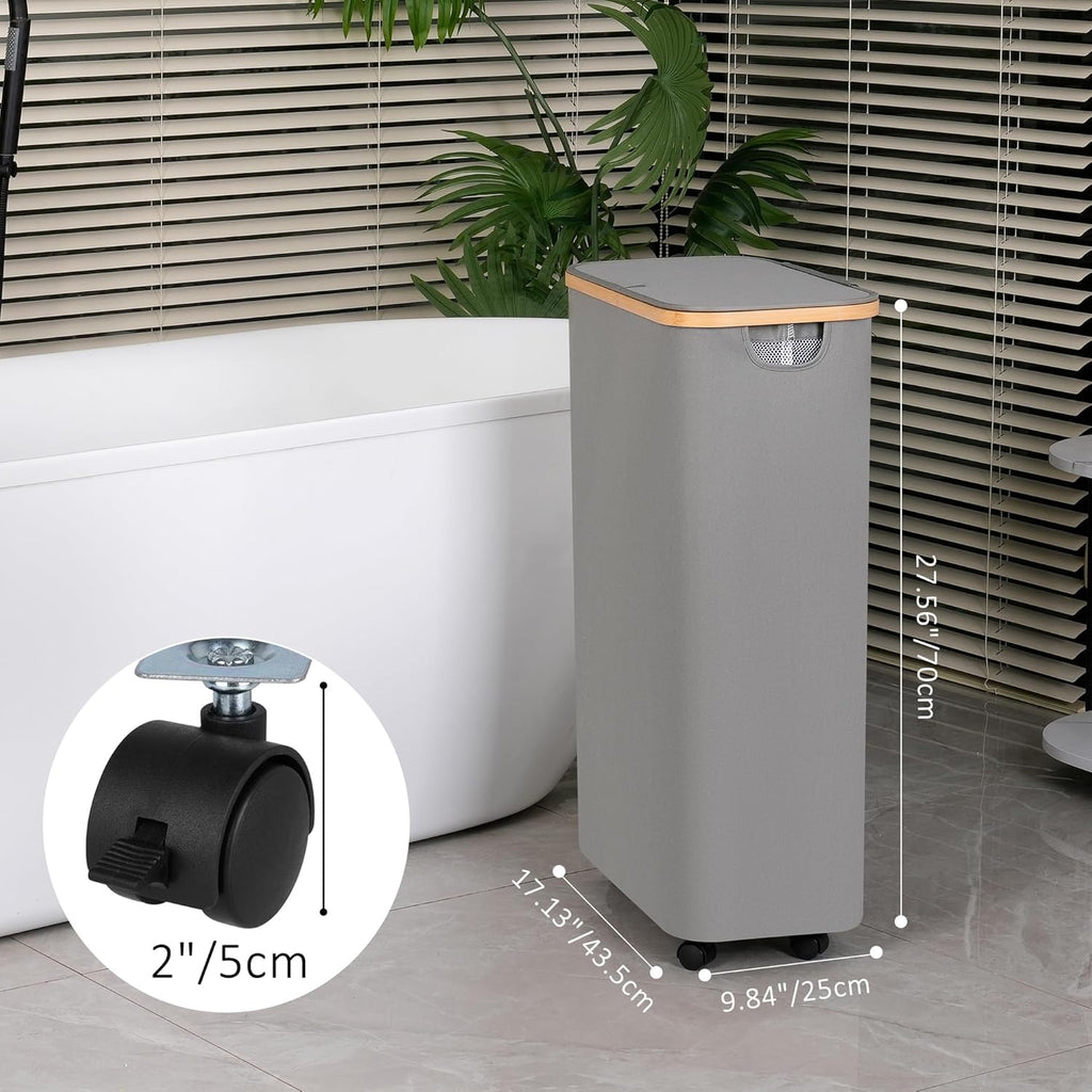 75L Slim Laundry Hamper with Wheels,Clothes Hamper for Laundry,Laundry Basket with Lid & Inner Bag,for Laundry Room, Bedroom, Dormitory Organization,Grey