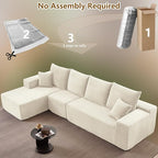 135" Cloud Sectional Couch with L-Shape Chaise, Modern Modular Comfy Sofa with Deep Seat, Upholstered Corduroy Couches Sleeper Chaise Longue for Living Room Bedroom, No Assembly Required, White