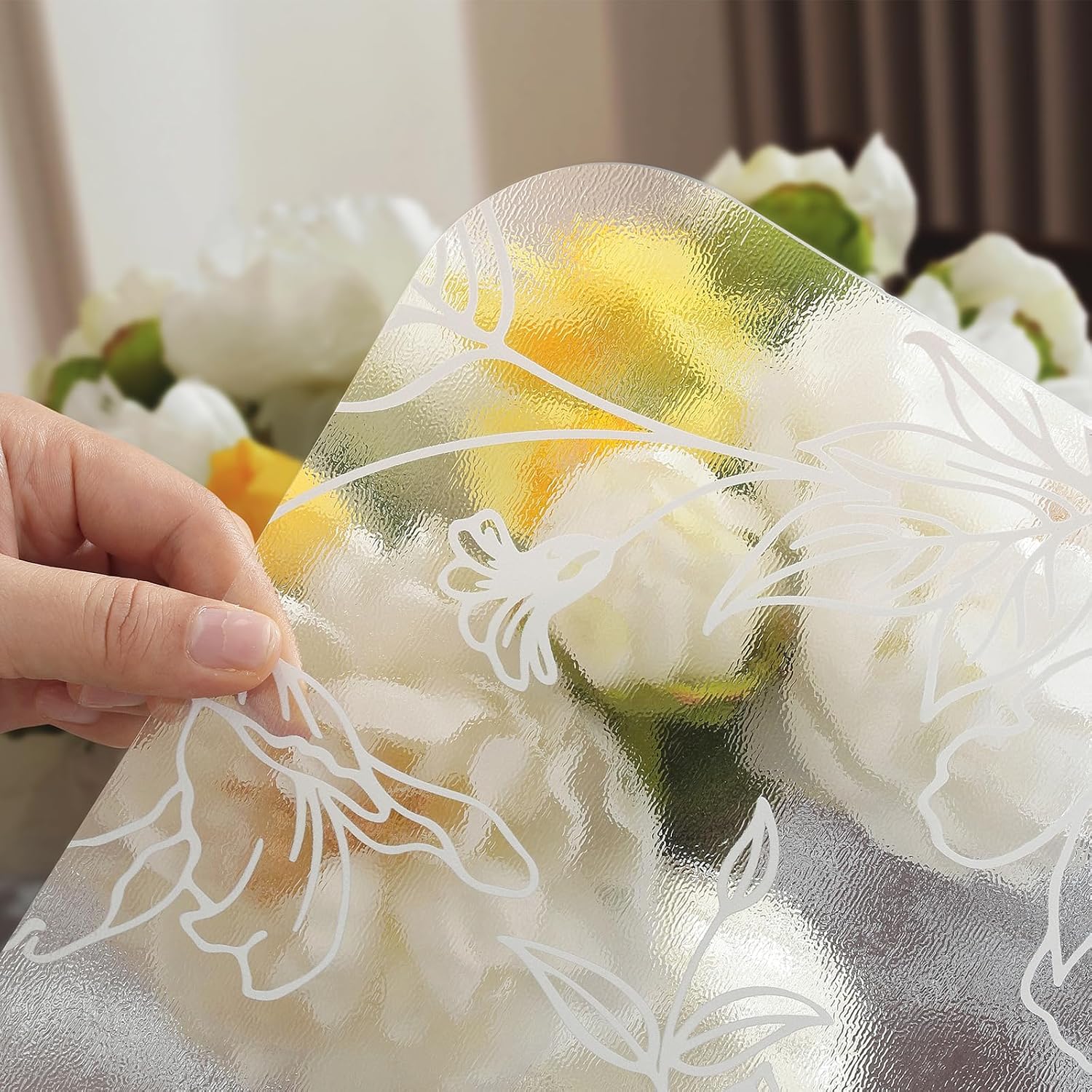 Warmstar Floral Table Protector 24 x 48 Inch, 1.5mm Thick Plastic Table Cover, Waterproof Dining Tabletop Protector Rectangle Vinyl Tablecloth PVC Desk Pad Mat for Kitchen, Wooden Table,Peony