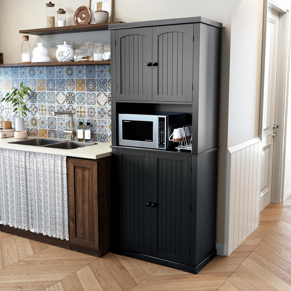 HLR 72" Kitchen Pantry Storage Cabinet with Open Countertop, Freestandin...