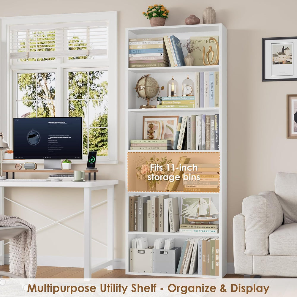 FOTOSOK 6-Tier Open Bookcase and Bookshelf, Freestanding Display Storage Shel...