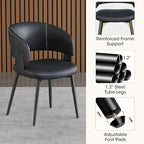 Modern Dining Chairs Set of 2, Faux Leather Upholstered Kitchen Chairs with Curved Back and Metal Legs, Mid Century Chairs for Dining Room, Kitchen, or Café (Black)