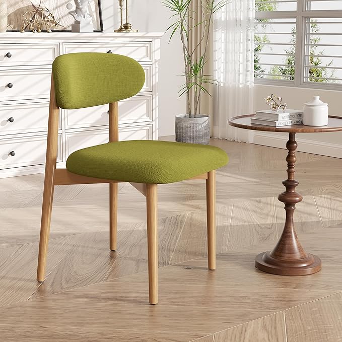 Wooden Dining Chair Set of 1, Modern Dining Chairs with with Curved Back, Fabric Upholstered Kitchen Dining Room Chairs with Adjustable Legs for Farmhouse Dining Living Room,Green