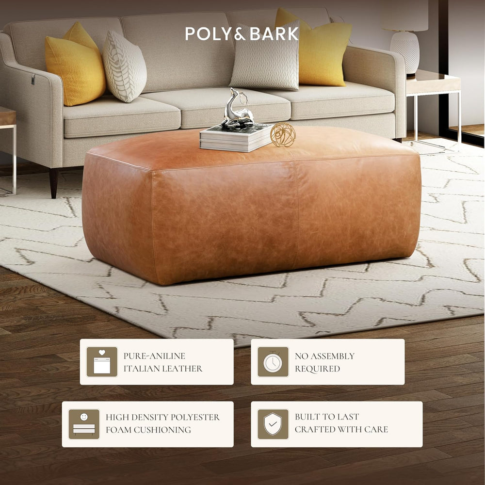 POLY & BARK Denver Ottoman – 43" Large Pouf with Feather-Down Topper...