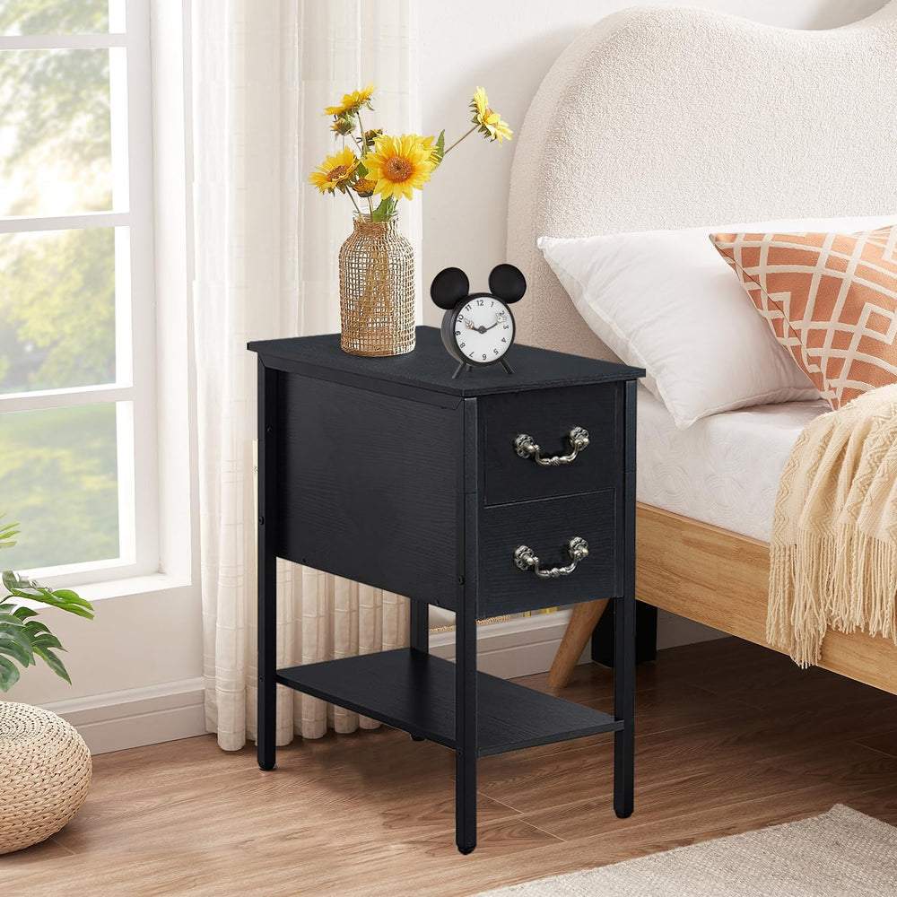 VECELO End Tables,Narrow Nightstand with Drawers and Storage Shelf,Modern Nig...