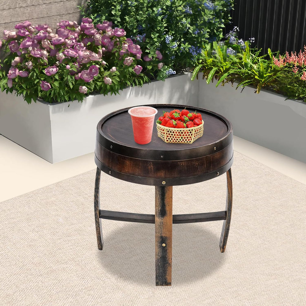 Whiskey Barrel Table 24 Inch Tall Wine Barrel End Table Rustic Round Wooden B...