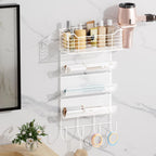 VITVITI Metal Hair Tool Organizer Wall Mount, Hair Dryer Holder with 4 Tier Shelf Basket Hooks, Bathroom Hairs Styling Tool Organizer for Curling Iron/Blow Dryer/Straightener, White