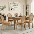 Rattan Back Upholstered Dining Chairs Set of 6 French Country Oval Kitchen Side Chairs with Wood Legs for Dining Room, Kitchen, Restaurant(Tan-Rattan)