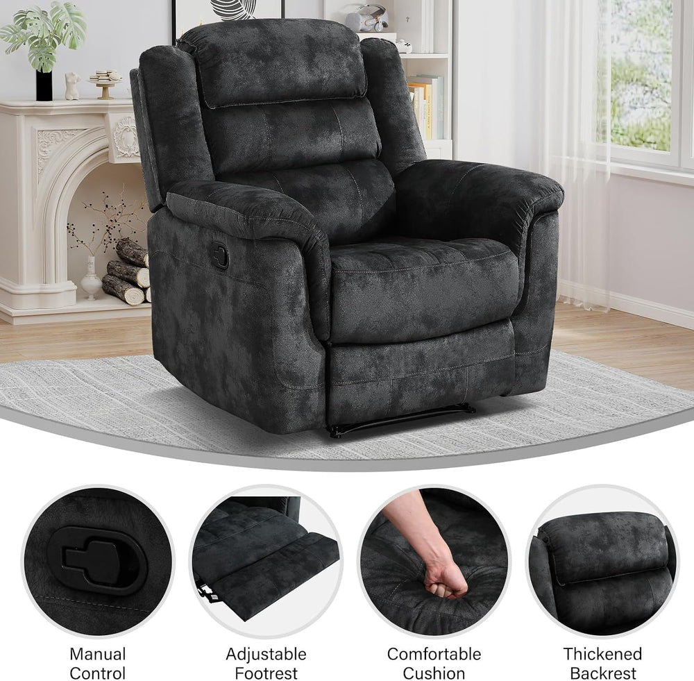 EBELLO Manual Recliner Chair, Soft Fabric Recliner Sofa with Overstuffed Armr...