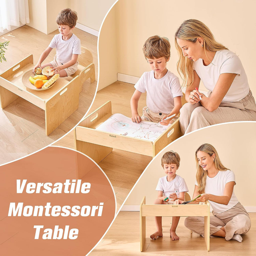 Bateso Montessori Weaning Table and Chair Set for Toddler 1-3, Wooden Baby Table and Chair Set for Eating, Laerning & Playing, Montessori Kids Furniture for Home or Preschool