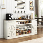 75" Farmhouse TV Stand with Power Outlets for 85 Inch TVs, 33" Tall Entertainment Center with Storage Cabinets w/Adjustable Shelves, Rustic Large TV Media Console, Rustic White