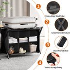 Huhote Luggage Rack for Guest Room, Folding Suitcase Stand with 6-Cube Fabric Storage Shelf, Luggage Holder, Steel Foldable Luggage Stand for Guest Room, Bedroom, Hotel, Black