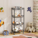 4 Tier Shelf Wire Shelving Unit Adjustable Storage Shelves Big Basket Rack Standing Units for Kitchen Closet Laundry Bathroom Organizers Metal Pantry Mesh 10" D x 16" W x 55" H Black