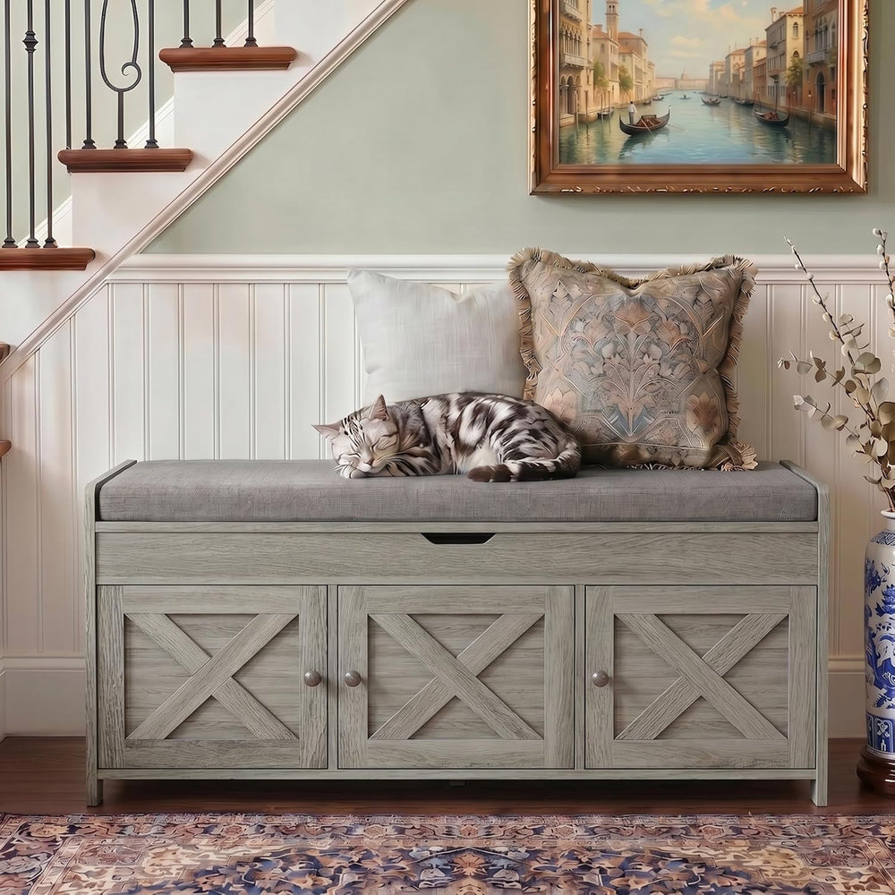 Marsail Shoe Storage Bench with Seating, Farmhouse Entryway Bench with Shoe S...