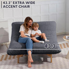 Modern Accent Chair for Living Room, Comfy Corduroy Chaise Lounge with Solid Wood Base, Oversized Single Sofa Reading Armchair with Thick Padded Cushion for Bedroom Small Spaces, Dark Grey