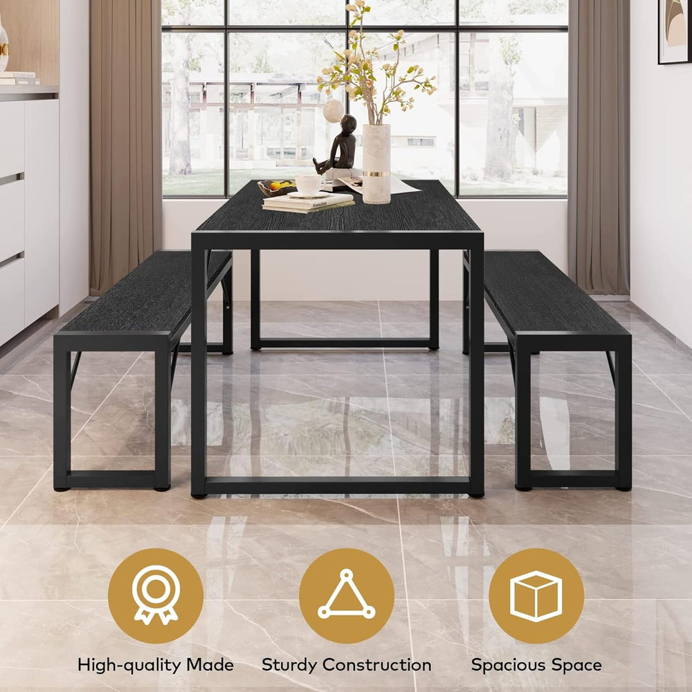 Gizoon 45.5" Dining Table Set for 4, Kitchen Table with 2 Benches Black ...