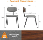 LSSPAID Dining Chairs Set of 4, Linen Fabric Upholstered Dining Room Chairs with Walnut Bentwood Back, Mid-Century Modern Kitchen Chairs with Adjustable Feet Pads, Grey